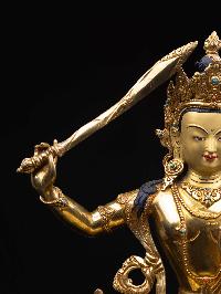 [manjushri], Buddhist Handmade Statue, [full Gold Plated], [face Painted] And [high Quality]