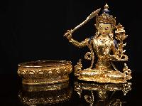 [manjushri], Buddhist Handmade Statue, [full Gold Plated], [face Painted] And [high Quality]