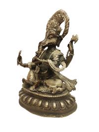 [ganesh], Buddhist Miniature Statue, [silver And Chocolate Oxidized]