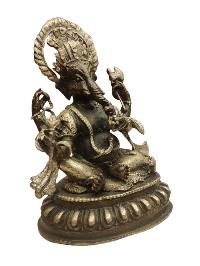 [ganesh], Buddhist Miniature Statue, [silver And Chocolate Oxidized]