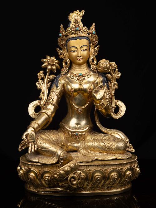 green Tara, Buddhist Handmade Statue, full Gold Plated, face Painted And high Quality