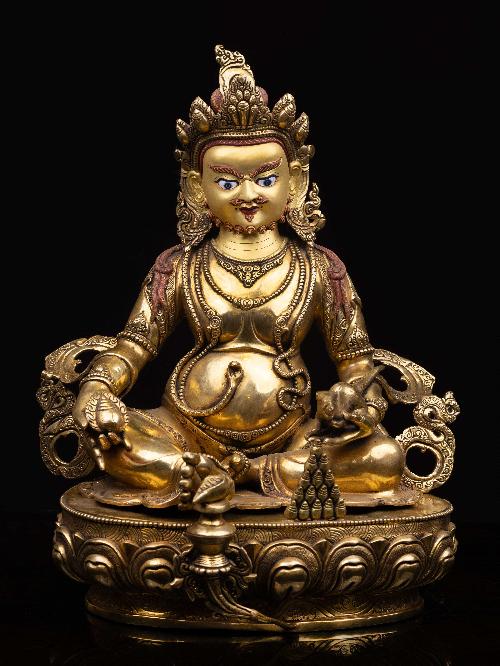 [yellow Jambhala], Buddhist Handmade Statue, [full Gold Plated], [face Painted] And [high Quality]