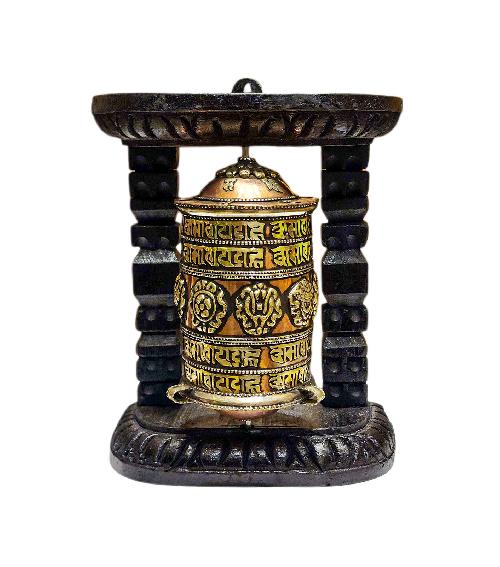 Buddhist Handmade Wall Prayer Wheel With Mantra Inside, omph, ashtamangala, Wall Mountable