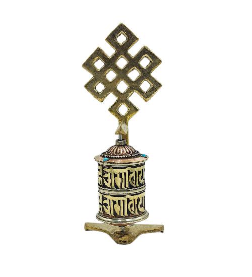Buddhist Handmade Wall Prayer Wheel With Mantra Inside, [stone Setting], [omph], Wall Mountable