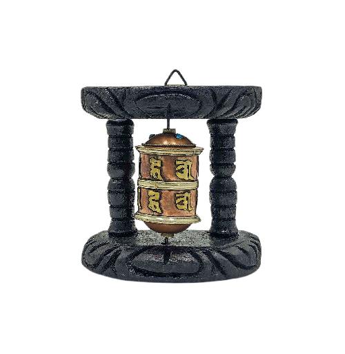 Buddhist Handmade Wall Prayer Wheel With Mantra Inside, [stone Setting], [omph], Wall Mountable