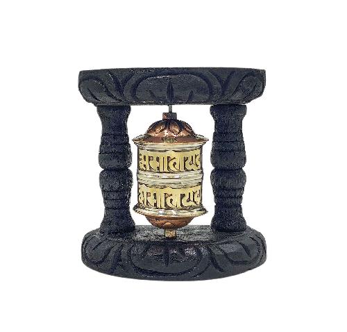Buddhist Handmade Wall Prayer Wheel With Mantra Inside, stone Setting, omph, Wall Mountable