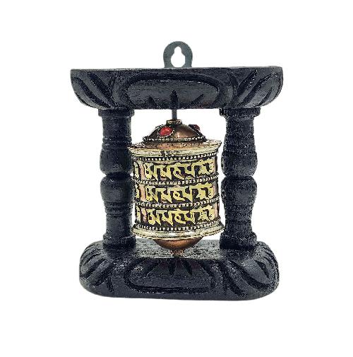 Buddhist Handmade Wall Prayer Wheel With Mantra Inside, [stone Setting], [omph], Wall Mountable