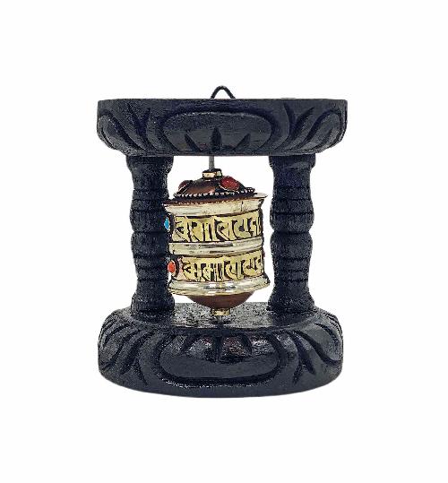 Buddhist Handmade Wall Prayer Wheel With Mantra Inside, [stone Setting], [omph], Wall Mountable