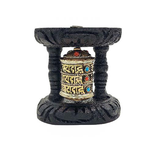 Buddhist Handmade Wall Prayer Wheel With Mantra Inside, [stone Setting], [omph], Wall Mountable