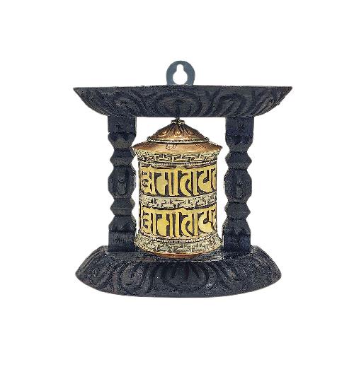 Buddhist Handmade Wall Prayer Wheel With Mantra Inside, omph, Wall Mountable