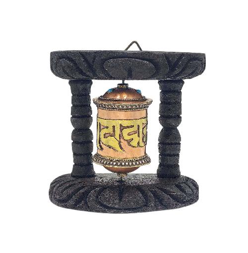 Buddhist Handmade Wall Prayer Wheel With Mantra Inside, omph, Wall Mountable