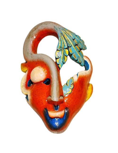 Buddhist Wooden Mask With [tribal Mask], Tibetan Style Wtih Traditional Colors
