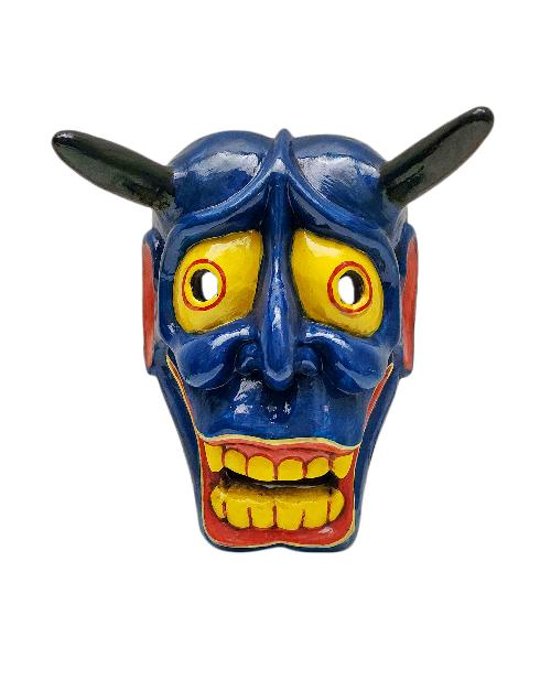 Buddhist Wooden Tribal Mask With [oni], Tibetan Style With Traditional Colors