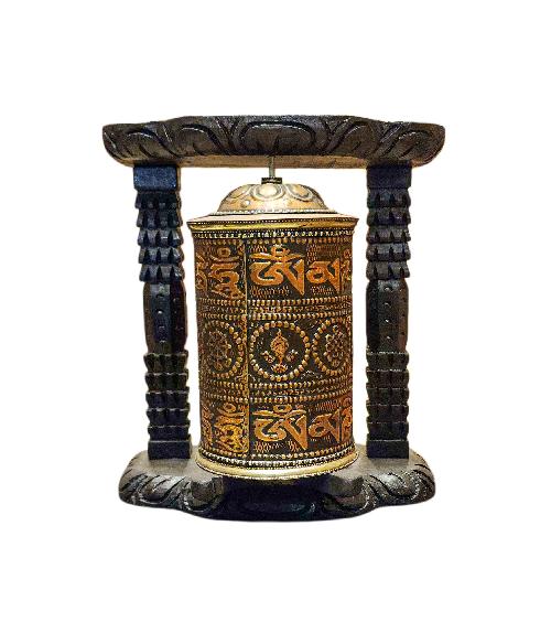 Buddhist Handmade Wall Prayer Wheel With Mantra Inside, ashtamangala, omph, Wall Mountable