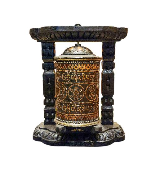 Buddhist Handmade Wall Prayer Wheel With Mantra Inside, ashtamangala, omph, Wall Mountable