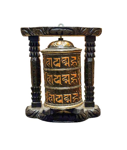 Buddhist Handmade Wall Prayer Wheel With Mantra Inside, omph, Wall Mountable