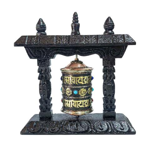 Buddhist Handmade Wall Prayer Wheel With Mantra Inside, [stone Setting], [omph], Table Top