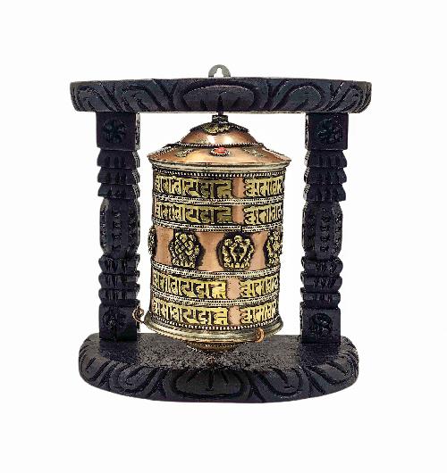 Buddhist Handmade Wall Prayer Wheel With Mantra Inside, stone Setting, omph, Wall Mountable