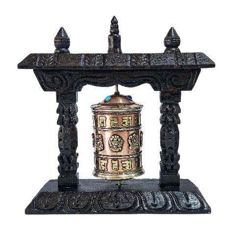 Buddhist Handmade Wall Prayer Wheel With Mantra Inside, [stone Setting], [omph], Table Top