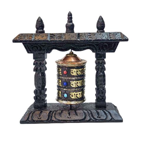 Buddhist Handmade Wall Prayer Wheel With Mantra Inside, [stone Setting], [omph], Table Top