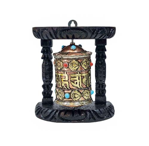 Buddhist Handmade Wall Prayer Wheel With Mantra Inside, [stone Setting], [omph], Wall Mountable