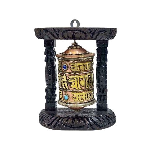 Buddhist Handmade Wall Prayer Wheel With Mantra Inside, [stone Setting], [omph], Wall Mountable