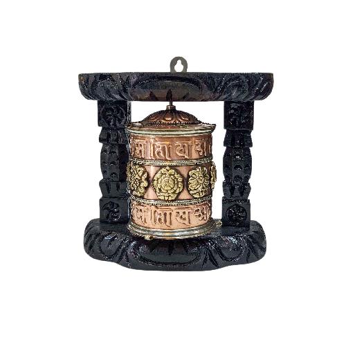 Buddhist Handmade Wall Prayer Wheel With Mantra Inside, [stone Setting], [omph], Wall Mountable