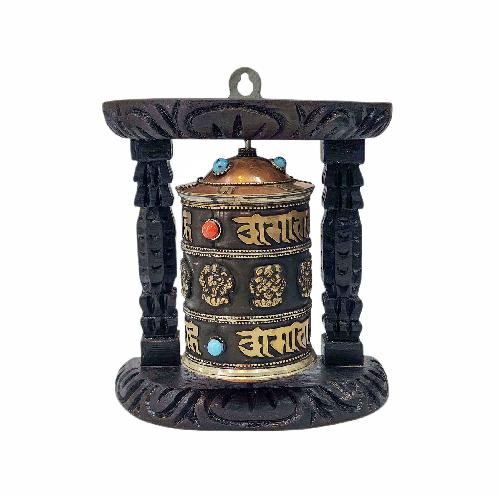 Buddhist Handmade Wall Prayer Wheel With Mantra Inside, [stone Setting], [omph], Wall Mountable