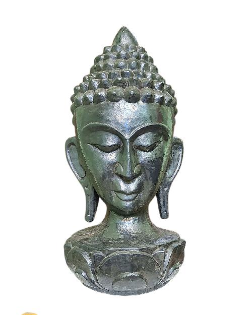 {buddha Head, Handmade Wooden Mask, Wall Hanging, Painted, Poplar Wood