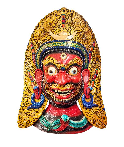 [bhairab], Handmade Wooden Mask, Wall Hanging, [thangka Color Finishing], Poplar Wood