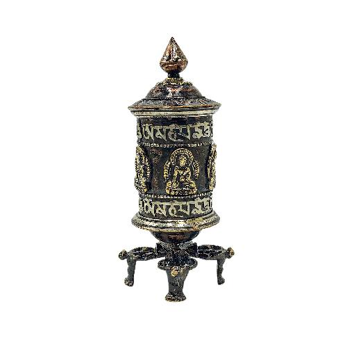 Buddhist Metal Prayer Wheel table Top, omph, pancha Buddha