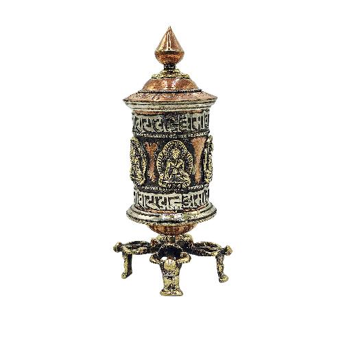 Buddhist Metal Prayer Wheel table Top, omph, pancha Buddha