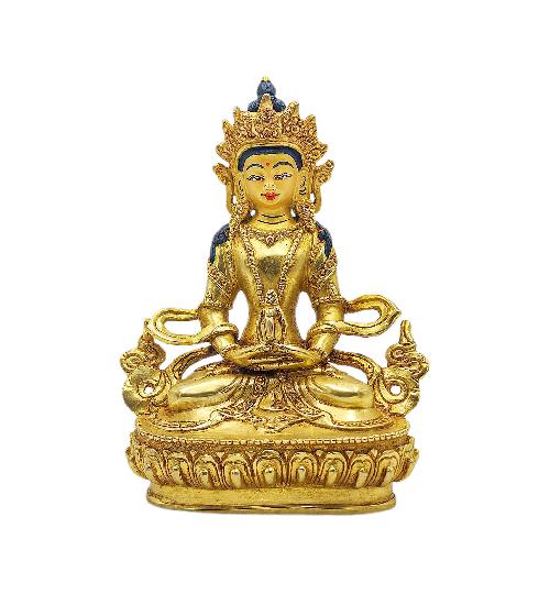 aparimita Buddhist Miniature Statue, gold Plated, face Painted