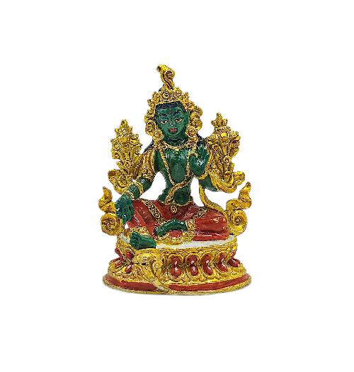 green Tara Buddhist Miniature Statue, thangka Color Finishing