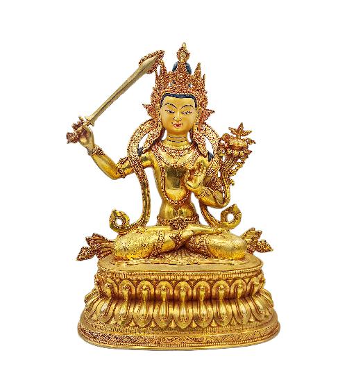 manjushri Buddhist Handmade Statue, gold Plated, face Painted