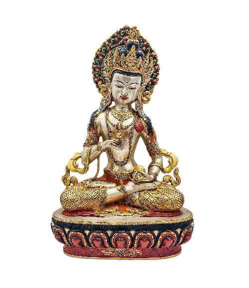 vajrasattva Buddhist Handmade Statue, gold And Silver Plated, stone Setting
