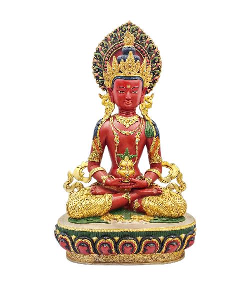 aparimita Buddhist Handmade Statue, Gold Plated, thangka Color Finishing, stone Setting