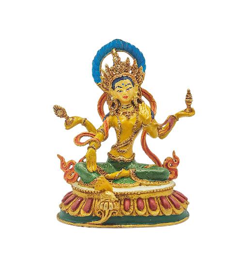 lakshmi Buddhist Miniature Statue, thangka Color Finishing, face Painted