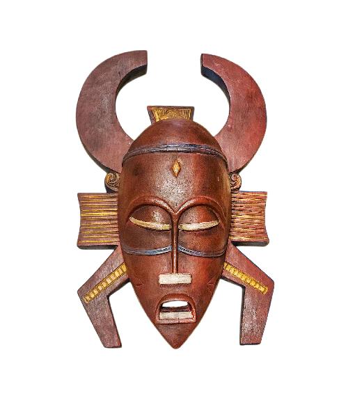 [tribal Mask], Handmade Wooden Mask, Wall Hanging, [thangka Color Finishing], Poplar Wood