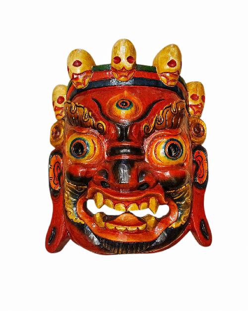 bhairav, Handmade Wooden Mask, Wall Hanging, thangka Color Finishing, Poplar Wood
