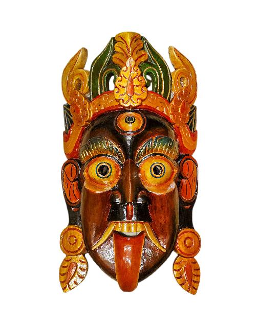 kali, Handmade Wooden Mask, Wall Hanging, thangka Color Finishing, Poplar Wood