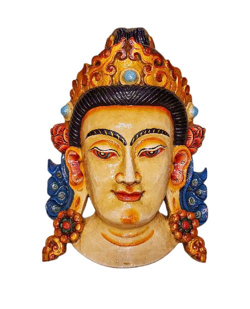 tara, Handmade Wooden Mask, Wall Hanging, thangka Color Finishing, Poplar Wood