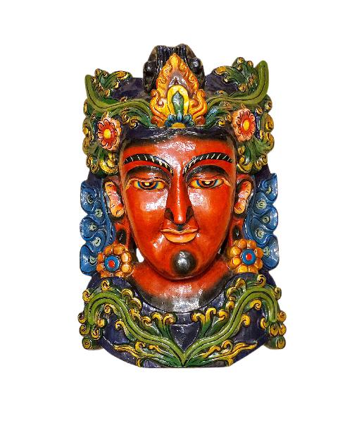 tara, Handmade Wooden Mask, Wall Hanging, thangka Color Finishing, Poplar Wood