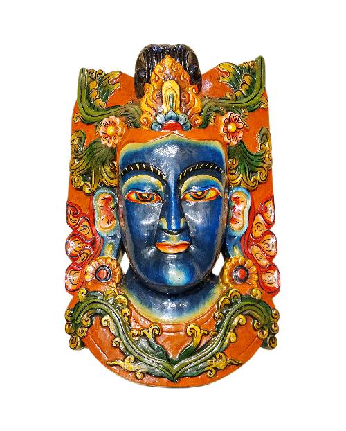 tara, Handmade Wooden Mask, Wall Hanging, thangka Color Finishing, Poplar Wood