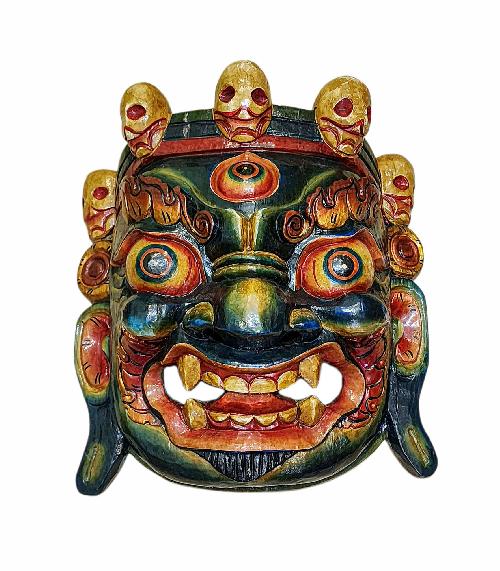 bhairav, Handmade Wooden Mask, Wall Hanging, thangka Color Finishing, Poplar Wood
