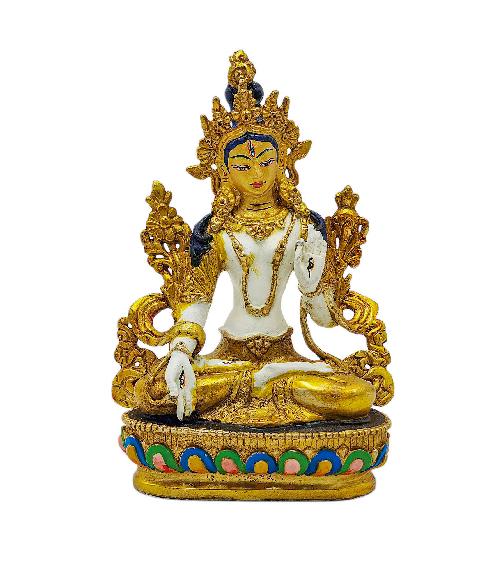 white Tara, Buddhist Miniature Statue, thangka Color Finishing, face Painted