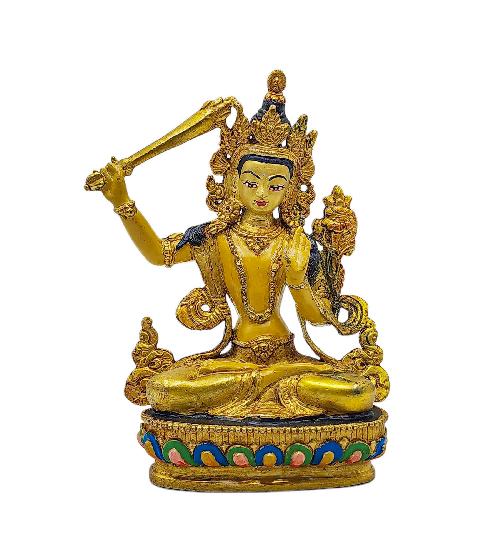 manjushri, Buddhist Miniature Statue, thangka Color Finishing, face Painted