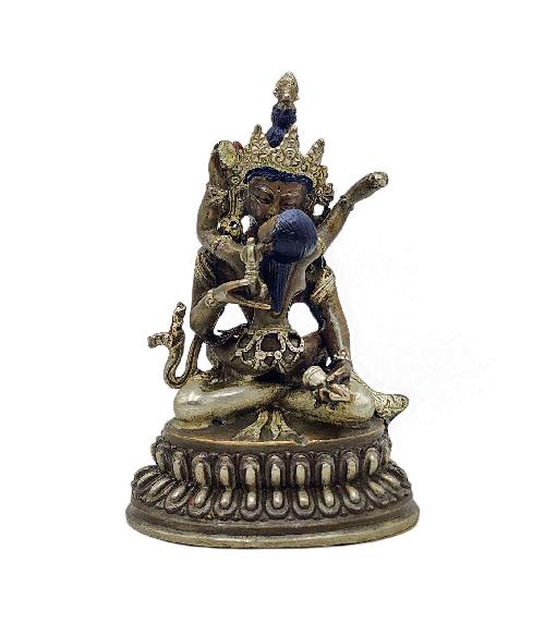 vajrasattva Shakti Consort, Buddhist Miniature Statue, silver And Chocolate Oxidized