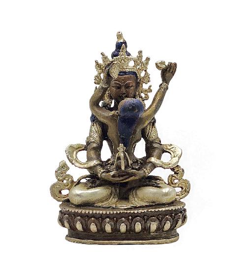 aparimita Shakti Consort, Buddhist Miniature Statue, silver And Chocolate Oxidized