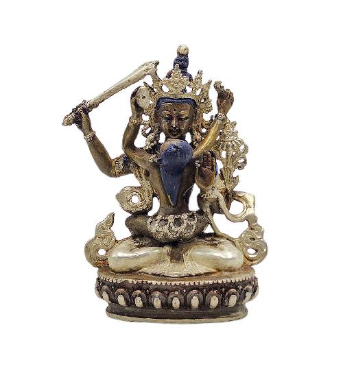 manjushri Shakti Consort, Buddhist Miniature Statue, silver And Chocolate Oxidized